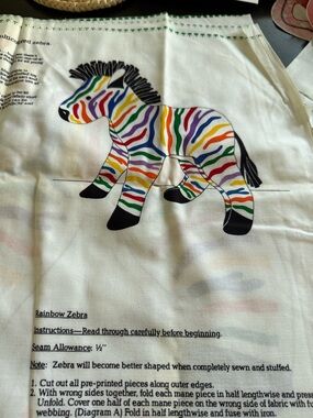 Rainbow Zebra Fabric PANEL - Cut & Sew - Soft Stuffed Animal